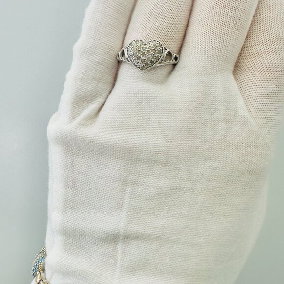 Vintage 925 Sterling Silver Crystal & Turquoise Pavé Clustered Heart Bracelet an - Picture 8 of 12